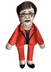 Müller Cecília in a red costume dog toy, celebrity plush doll, political parody dog toy